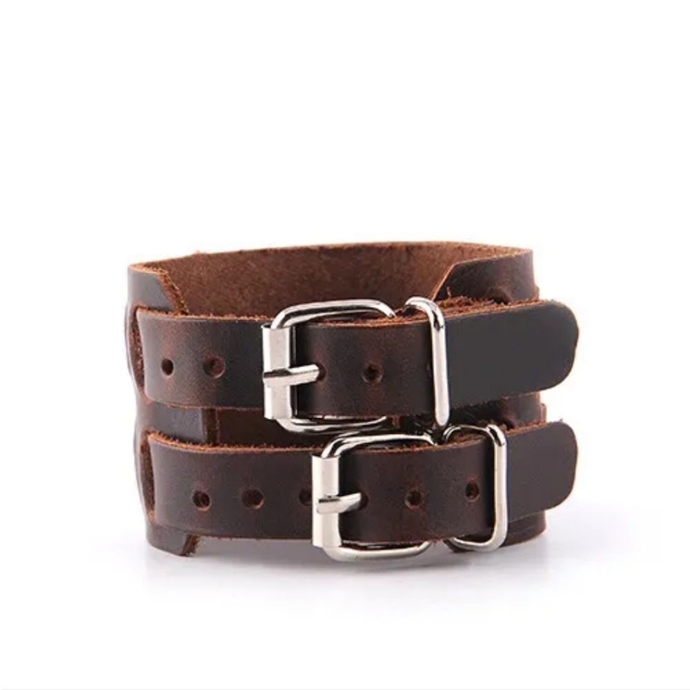Men's Wide PU Leather Belt Strap Buckle Adjustable Cuff Wristband Bracelet